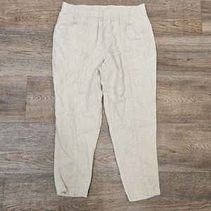 Old Navy Linen Pants Womens Large With Pockets Elastic Waist Tan Khaki Beige